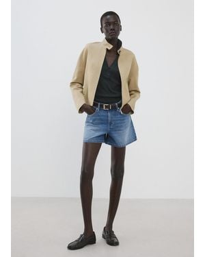 Mango Straight Mid-Rise Denim Shorts - Blue