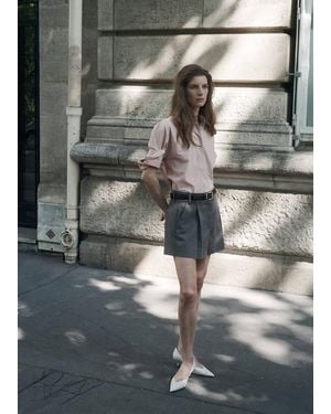 Mango Straight Shorts With Pleated Detail - Grey