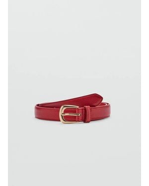 Mango Leather-Effect Belt With Metal Buckle - Red