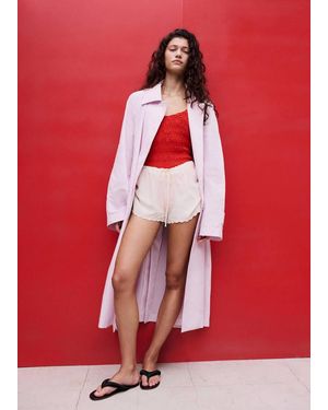 Mango Long Trench Coat With Belt - Red