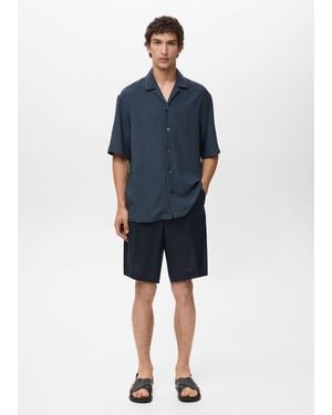 Mango Striped Embroidered Shirt - Blue