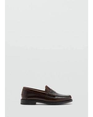 Mango Leather Penny Loafers - Grey
