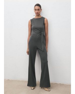 Mango Long Jumpsuit With Knot - Gray