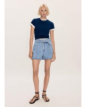 Mango Denim Shorts With Belt Medium - Blue