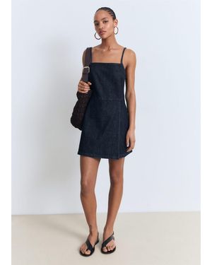 Mango Abito A Tuta Denim Corto Blu