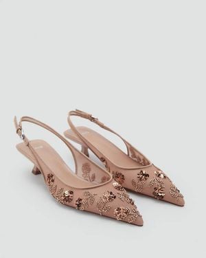 Mango Mesh Stiletto Shoes With Beads Nude - Pink