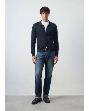Mango Knitted Braided Cardigan - Blue