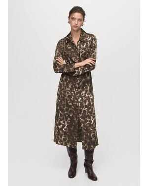 Mango Vestito Camicione Stampa Cintura Kaki - Neutro