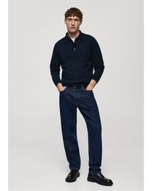 Mango Polo Jumper 100% Merino Wool Dark - Blue