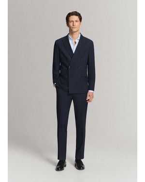 Mango Monaco Double-Breasted Slim-Fit Suit Jacket - Blue