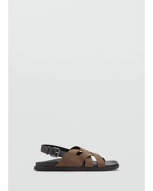Mango Suede Leather Sandals With Crossed Straps - Multicolor