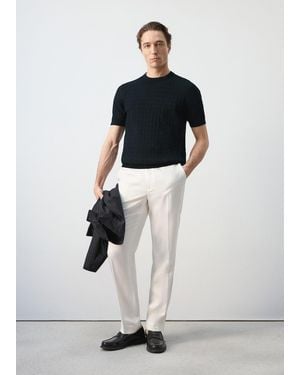 Mango Cable Knit T-Shirt 100% Cotton - White