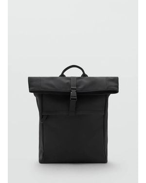 Mango Rubberized Backpack With Flap Closure - Black