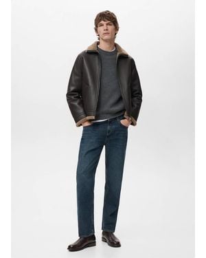 Mango Faux-Leather Fleece Jacket - Blue