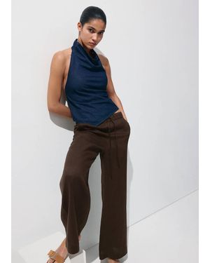Mango Linen Wide-Leg Trousers - Blue
