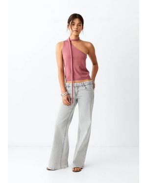 MANGO TEEN Wide Leg Jeans With Stud Details - White