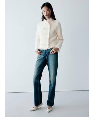 Mango Double-Breasted Tweed Jacket - Blue