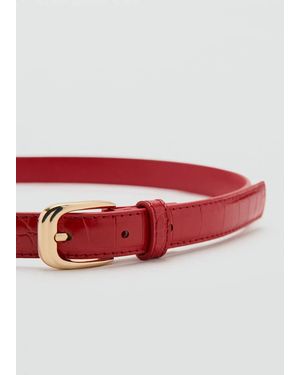 Mango Thin Faux Crocodile Leather Belt - Red