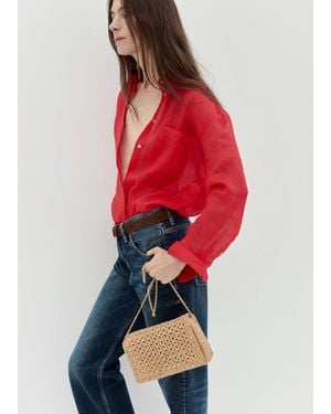 Mango Sac Bandoulière Fibre Naturelle À Clous - Rouge
