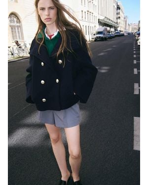 Mango 100% Wool Double-Breasted Coat - Black