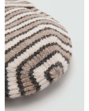MANGO TEEN Striped Knit Hat - Grey