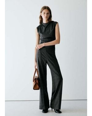 Mango Printed Top With Draped Details - Black