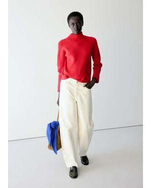 Mango Melierter Pullover Mit Stehkragen - Rot