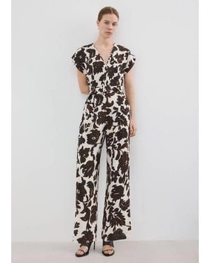 Mango Floral Print Jumpsuit With Belt - White