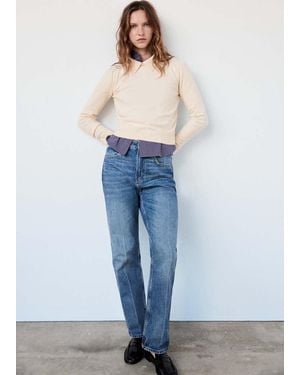 Mango Straight-Cut Polo-Neck Sweater - Blue