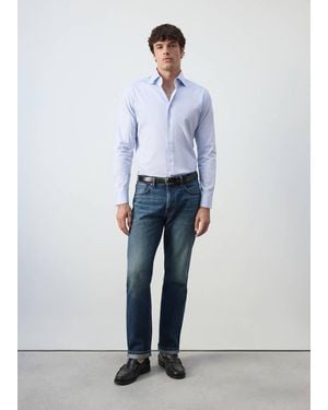 Mango 100% Cotton Slim-Fit Shirt - Blue