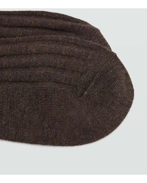 Mango Chaussettes Laine Mélangée Maille Côtelée Chocolat - Marron