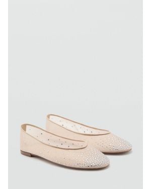 Mango Rhinestone Ballet Flats Nude - Natural
