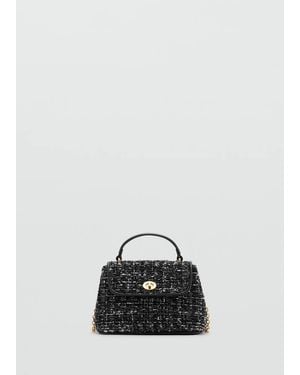 Mango Tweed Flap Bag - Black