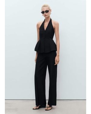 Mango Straight Mid-Rise Suit Trousers - Black