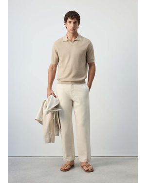 Mango 100% Cotton Knitted Polo Shirt - Natural