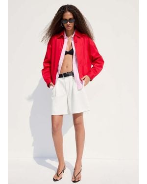 Mango Mid-Rise Denim Bermuda Shorts With Pleats - White