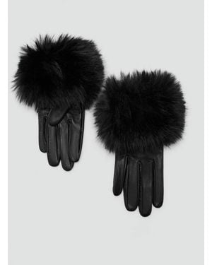 Mango Leather Gloves With Fur Finish - Black