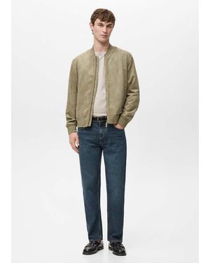Mango Suede-Effect Bomber Jacket - Natural