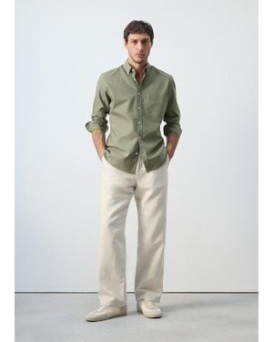 Mango Oxford Shirt, Regular Fit, 100% Cotton, Striped - Green