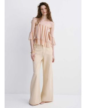 Mango Ruffles Stripe-Patterned Blouse - Natural