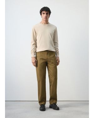 Mango Relaxed Fit Trousers With Patch Pockets - Natural