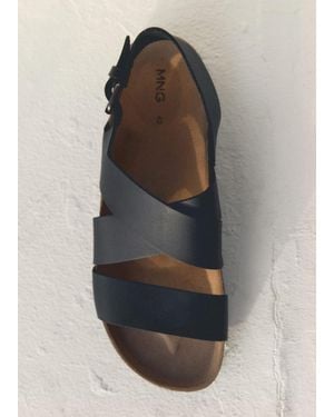 Mango Crossed Leather Sandals With Buckle - Black