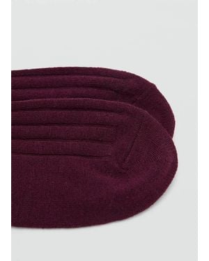 Mango Ribbed Wool Blend Socks Burgundy - Purple