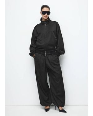 Mango Pinstripe Bomber Jacket - Black