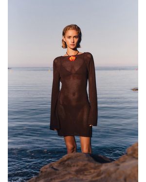 Mango Vestito Crochet Schiena Scoperta Cioccolato - Blu