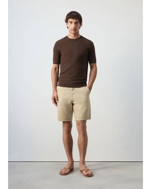 Mango Cotton-Linen Blend Denim Bermuda Shorts, Regular Fit - Natural