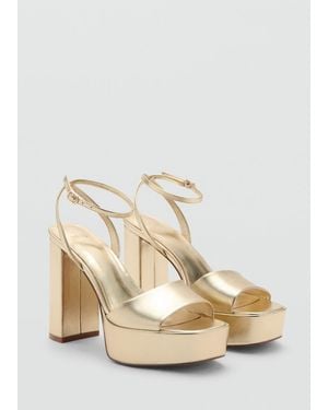 Mango Metallic-Effect Heeled Sandals - Natural
