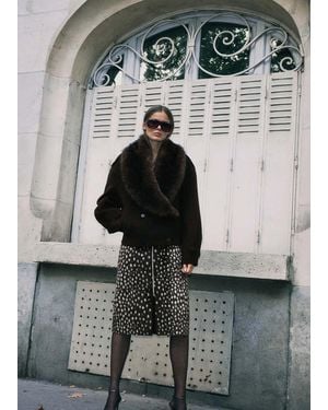 Mango Double-Breasted Wool Jacket With Faux Fur Collar - Grey