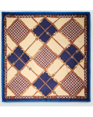 Mango Printed Diamond-Pattern Scarf - Blue