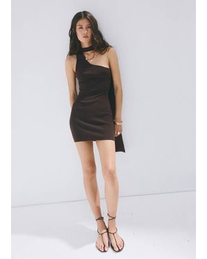 Mango Asymmetric Knit Dress With Foulard - Black